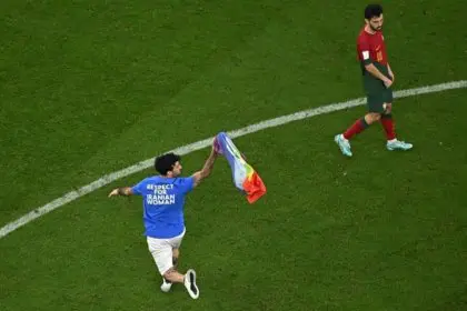 Jimmy Jump Enters the Field During the Portugal vs Uruguay Match
