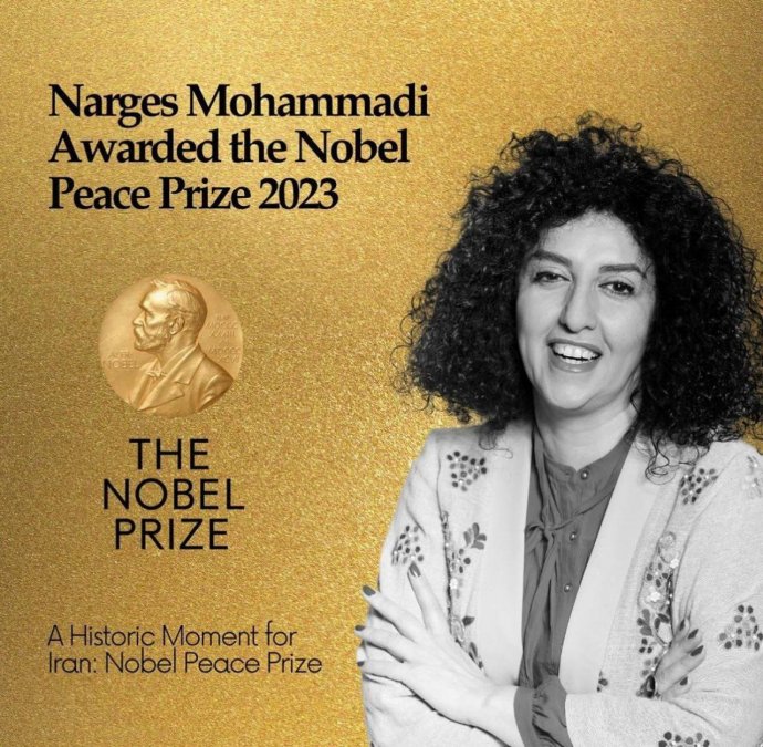 Narges Mohammadi introduced as the winner of the Nobel Peace Prize
