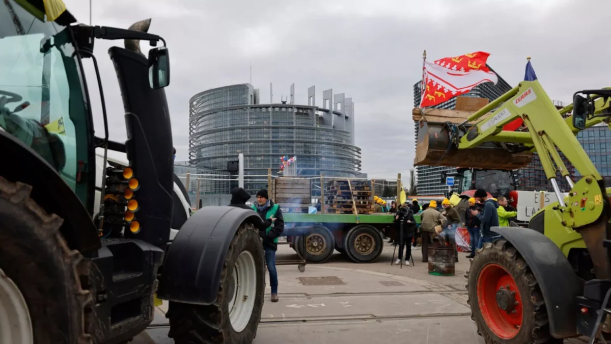 Angry Farmers Gathered in Front of the European Parliament