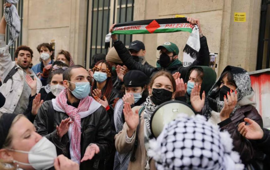 Protest Gathering of Students Supporting Palestine at the University of Political Sciences in Paris