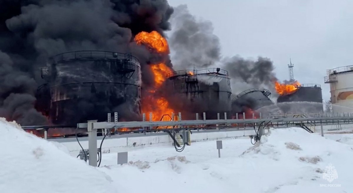 Ukrainian drone attack caused damage to several oil refinery tanks in Russia