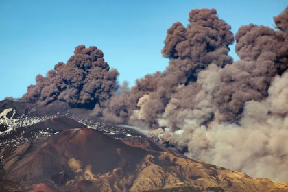 Eruption of Mount Etna Volcano in Italy