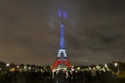 Eiffel Tower Illuminated in French Flag Colors on Anniversary of ISIS Attacks in Paris