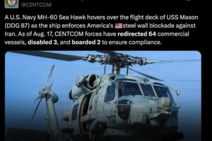 CENTCOM: 64 Commercial Ships Have Changed Course as Part of Iran Blockade