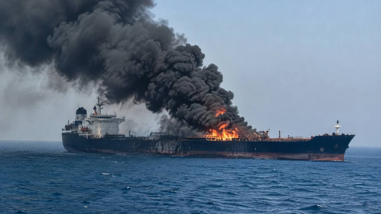 A Vessel Caught Fire and Sank Near the Strait of Hormuz